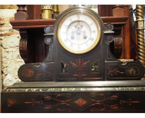 A 19th century slate and marble mantel clock with anchor escapement by Everington Paris, 13 1/2" high 
