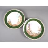 A pair of Minton pottery wall plaques with 18th century design print decoration, 12 1/2" dia