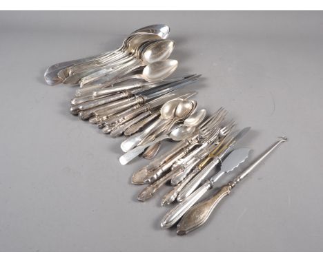 A Continental white metal part table service, stamped 800, and other similar flatware, weighable silver 35.3oz troy approx 