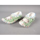 A pair of 19th century Continental porcelain "Moss Ware" clogs, 5" long