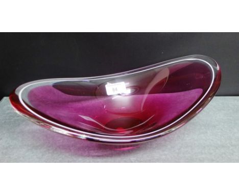 A Paul Kedelv art glass bowl for Flygsfors, has etched mark to the base, 34cm wide 