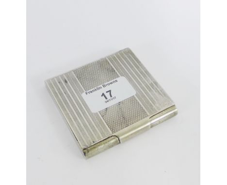 Continental silver cigarette case, with engine turned decoration to the hinged lid, 8cm wide 