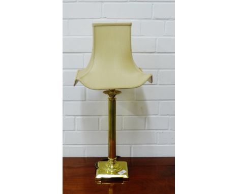 A contemporary brass Corinthian column table lamp base and shade 