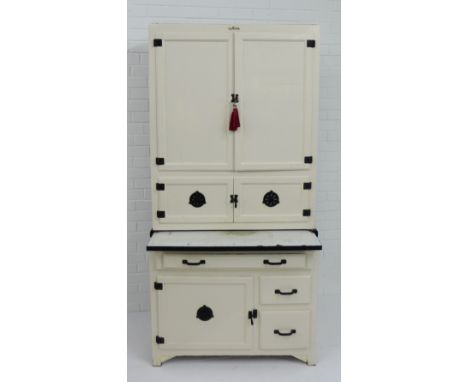 An early 20th century Hygena kitchen  cupboard,  the interior with coffee grinder,  191 x 93cm 