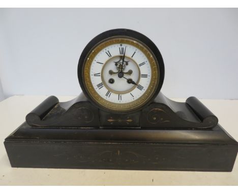 Victorian very heavy Belgian slate mantle clock, striking on a bell 30 x 50 cm