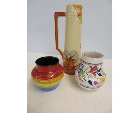 Poole vase, Carlton ware vase together with tall handled jug (Jug A/F)