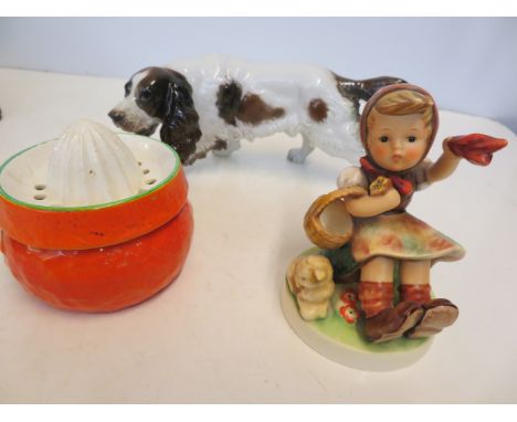 Beswick lemon squeeze, Goebel figure together with a ceramic dog 