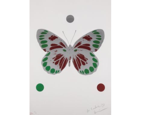 δ Damien Hirst (b. 1965)Science Xmas Butterfly (Emerald Green &amp; Chilli Red)Foilblock print in colours, 2010, signed, dedi