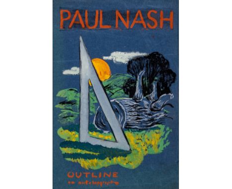 δ Paul Nash (1889-1946)Study for the front cover of 'Outline: An Autobiography'Gouache with collage on thin blue wove paper, 