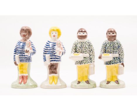 δ Grayson Perry (b. 1960)Home Workers &amp; Key WorkersThe full set of four Staffordshire glazed ceramic figures, with Staffo