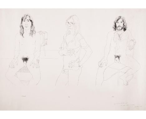 δ David Hockney (b. 1937)Richard, Jim and Felix, for the Oz Obscenity FundOffset lithograph, 1971, a proof aside from the edi