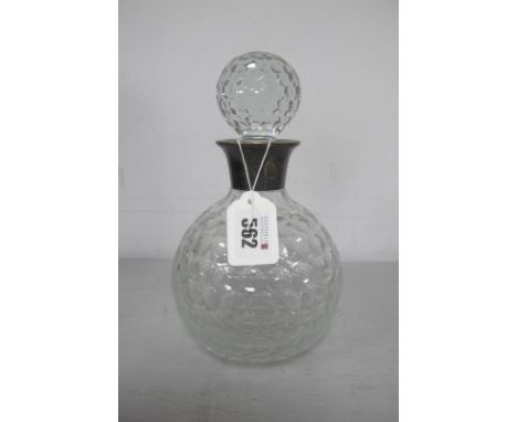 A Hallmarked Silver Mounted 'Golf Ball' Style Stoppered Decanter, CS, Sheffield 1991, 23cm high. 