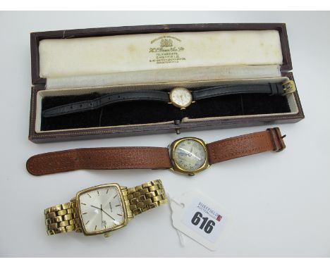 Rotary; A 9ct Gold Cased Ladies Wristwatch, on a strap in a vintage H.L. Brown case; a modern Sekonda gent's wristwatch and a