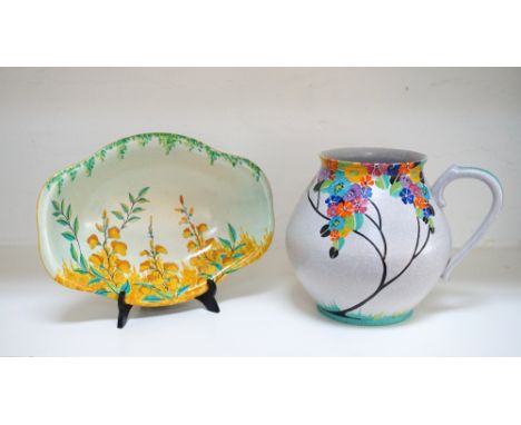 CARLTON WARE JUG AND A BOWL
circa 1930/40's, the jug with colourful handpainted flowers trailing down from the rim, on mottle