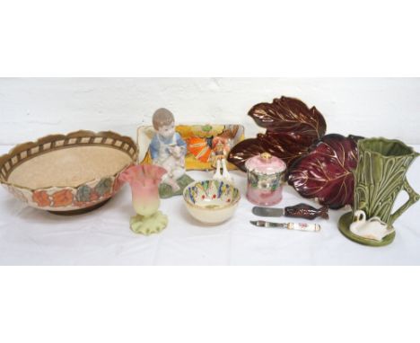 SELECTION OF DECORATIVE CERAMICS
comprising a Gray's Pottery hand painted rectangular dish; a Charlotte Rhead Bowl numbered '