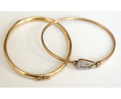 DIAMOND SET BANGLE
in nine carat gold; and a nine carat gold bangle, total weight approximately 11.8 grams