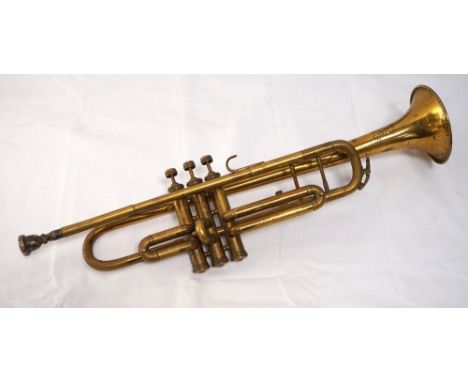 VINTAGE 'HENRI BEAUMONT, FRANCE' BRASS TRUMPET
with mother of pearl buttons