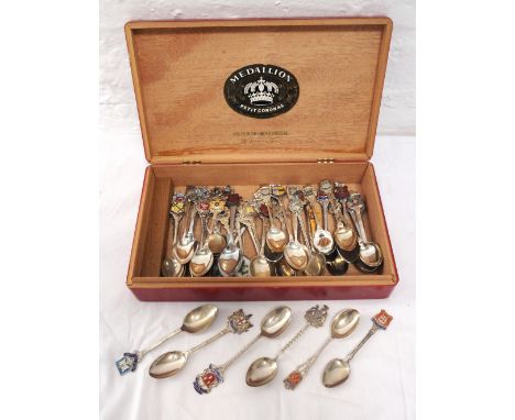 COLLECTION OF SILVER AND PLATED SOUVENIR TEASPOONS
includes five silver and enamel examples and a Robert Allison silver examp