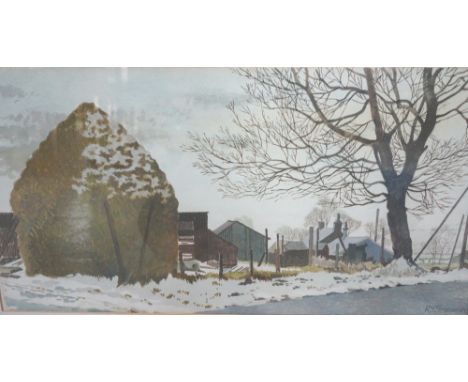 R Y FERGUSON
Haystack in Winter, watercolour, signed, 25cm x 47.5cm 