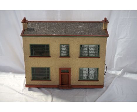 VINTAGE DOLL'S HOUSE
with hinged front, period and later furnishings, raised on small feet, 62cm high x 74cm wide
