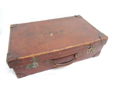 VINTAGE LEATHER BOUND SUITCASE
with interior straps