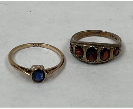 A 9ct sapphire ring and silver red stone ring.