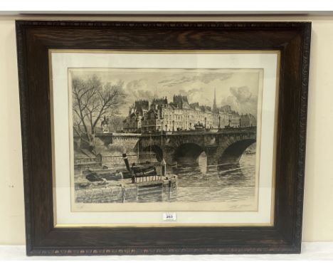 CHARLES F PINET. FRENCH 1867-1932. Le Pont Neuf, Paris. Signed. Etching 16½" x 21½".