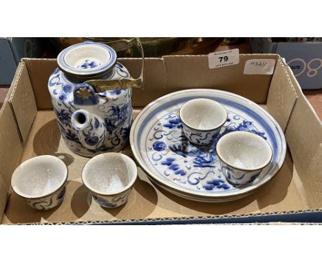 A Chinese blue and white six piece tea service.