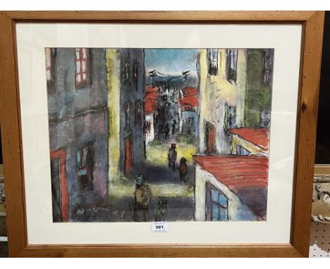 SOUTH AFRICAN SCHOOL. 20TH CENTURY. A street with figures. Signed initials and dated '98. Lithograph and other media, 15" x 1