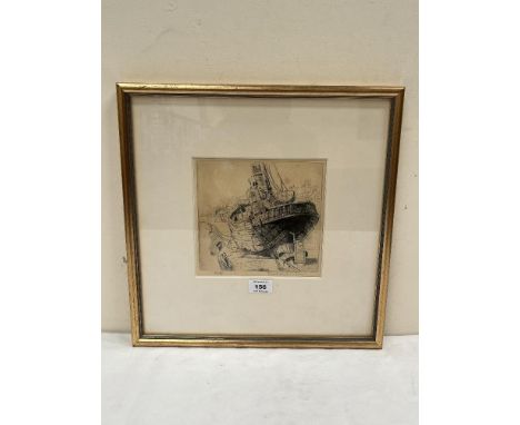 ROLAND HILDER. BRITISH 1905-1993. Beached fishing boat. Signed in pencil and numbered 79/84. Etching 7" x 7½".