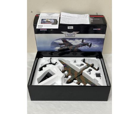 A boxed Hornby 1:72 scale Avro Lancaster 617 squadron model, limited edition. The wings signed by members of the squadron. Bo