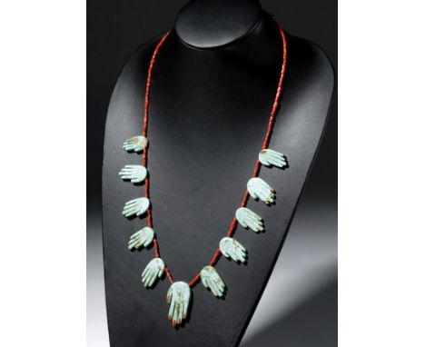 Native American, New Mexico/Arizona, Zuni, ca. second half of 20th century CE. A mesmerizing necklace comprised of eleven han