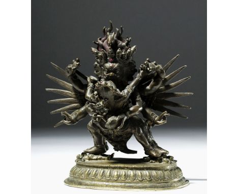 Central Asia, Tibet, 19th century CE. This incredibly detailed bronze gilded statue depicts Hayagriva, a horse-headed form of