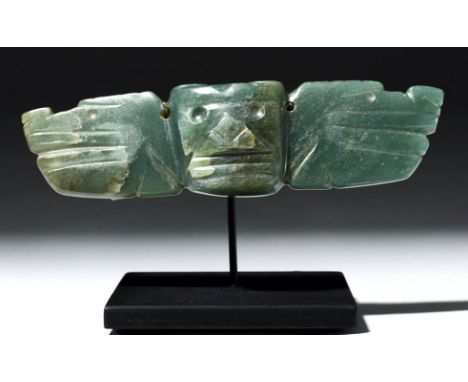 Pre-Columbian, Central America, Costa Rica, ca. 250 to 800 CE. An exceptional Costa Rican jade pendant comprised of verdant g