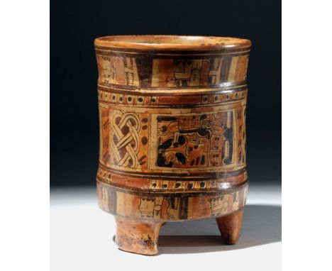 Pre-Columbian, Mayan Territories, Late Classic Period, ca. 600 to 900 CE. This is a lovely ceremonial vessel decorated with r