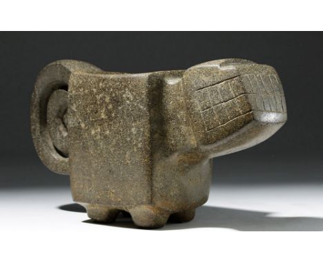 Pre-Columbian, Ecuador, Chorrera culture, 1500 to 300 BCE. A  large! carved, smooth-polished greenstone object in the form of