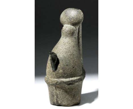 Ancient Egypt, Late Period, ca. 600 to 332 BCE. This is a small, hard, grey stone representation of the Pschent, the double c