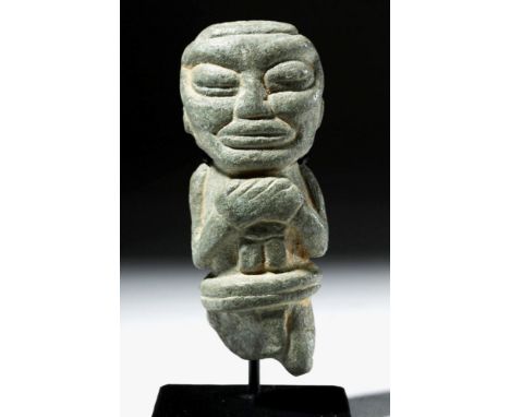 Pre-Columbian, Guatemala, Mayan, ca. 250 to 900 CE. A remarkable human effigy figure, hand-carved from a beautiful green ston