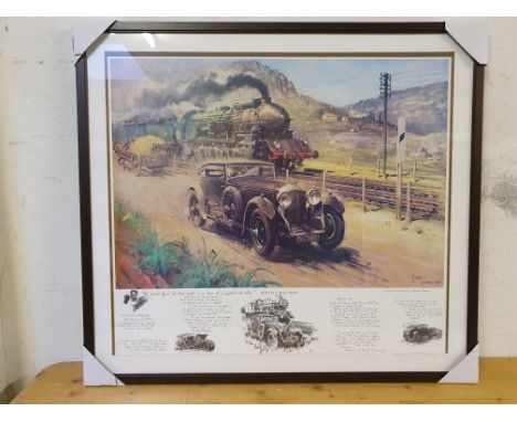 Terrance Cuneo, a print "Bentley-v-The Blue Train", framed, 82 x 90 cm overall.  