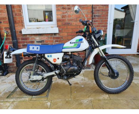 1986 Kawasaki KE 100, 99 cc. Registration number C781 CRU. Frame number JKAKETB13HA013388. Engine number G5E 173090. The Kawa