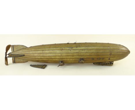 LARGE TIPPCO TINPLATE CLOCKWORK AIRSHIP 'R-100', c. early 1930s, with opening forward gondola for electric lamp (missing), fo