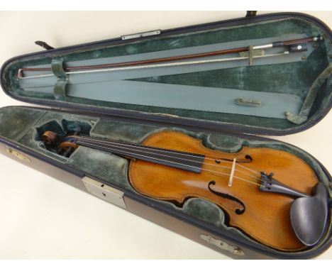 ITALIAN VIOLIN &amp; BOW with violin interior label 'Giovanni Grancino in Contrada, Largha di Milano Al Segno Della Corona 16