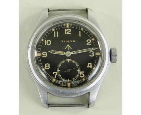 TIMOR WWII MILITARY ISSUE DIRTY DOZEN WRISTWATCH the black dial having luminous Arabic numerals and subsidiary seconds dial, 