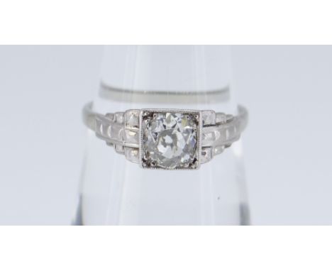 ART DECO PLATINUM &amp; SOLITAIRE DIAMOND RING, 0.75ct approximately (visual estimate), round diamond in a square setting wit