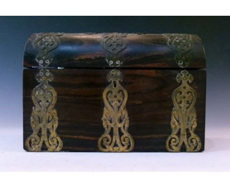 Victorian brass mounted coromandel dome top tea caddy having a two division interior   Condition: 