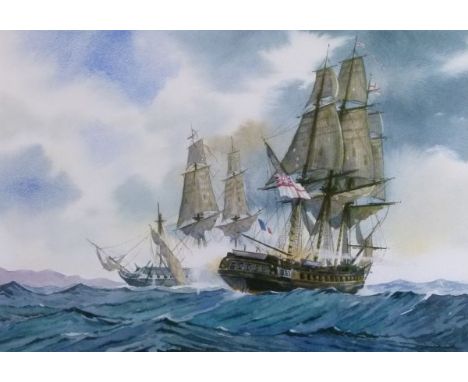 David N. Reed (Bristol Savages) - Watercolour - Enforcing The Blockade, being a seascape with warring British and French sail