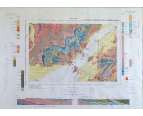 Ordnance Survey geological survey of Chepstow and the surrounding area, in an oak frame, together with a facsimile map of the