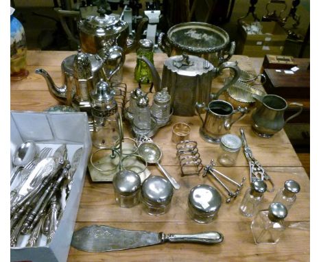 Quantity of silver plated hollow ware, flat ware etc (part shelf)   Condition: 