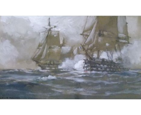 Arthur Wilde Parsons - Watercolour - Seascape with warring sailing ships, signed, framed and glazed   Condition: 