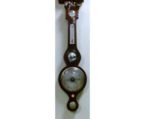 19th Century string inlaid mahogany cased wheel barometer by Logan of Dorchester   Condition: 